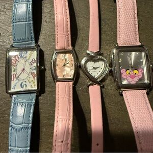 Set of Four Fun Watches with Pink and Blue Straps